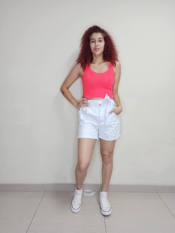 Short Clochard Feminino Jeans com Elástico e Cinto