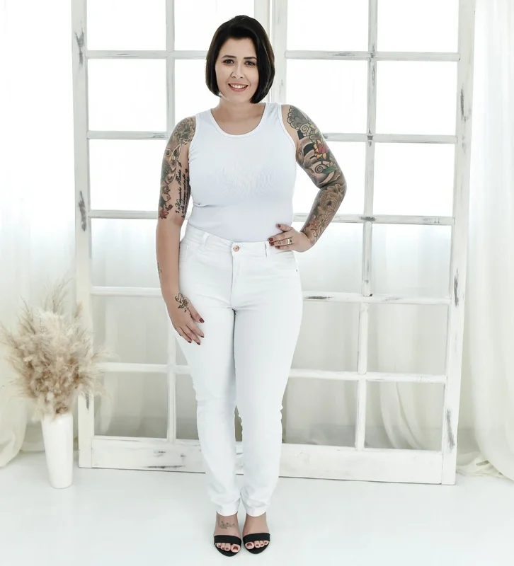 Calça Skinny Feminina Jeans com Bordado Plus (12708)