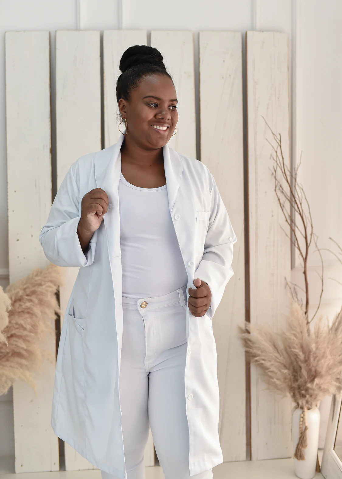 Jaleco Manga Longa Feminino em Gabardine Gola Padre e Punho Australia - 04