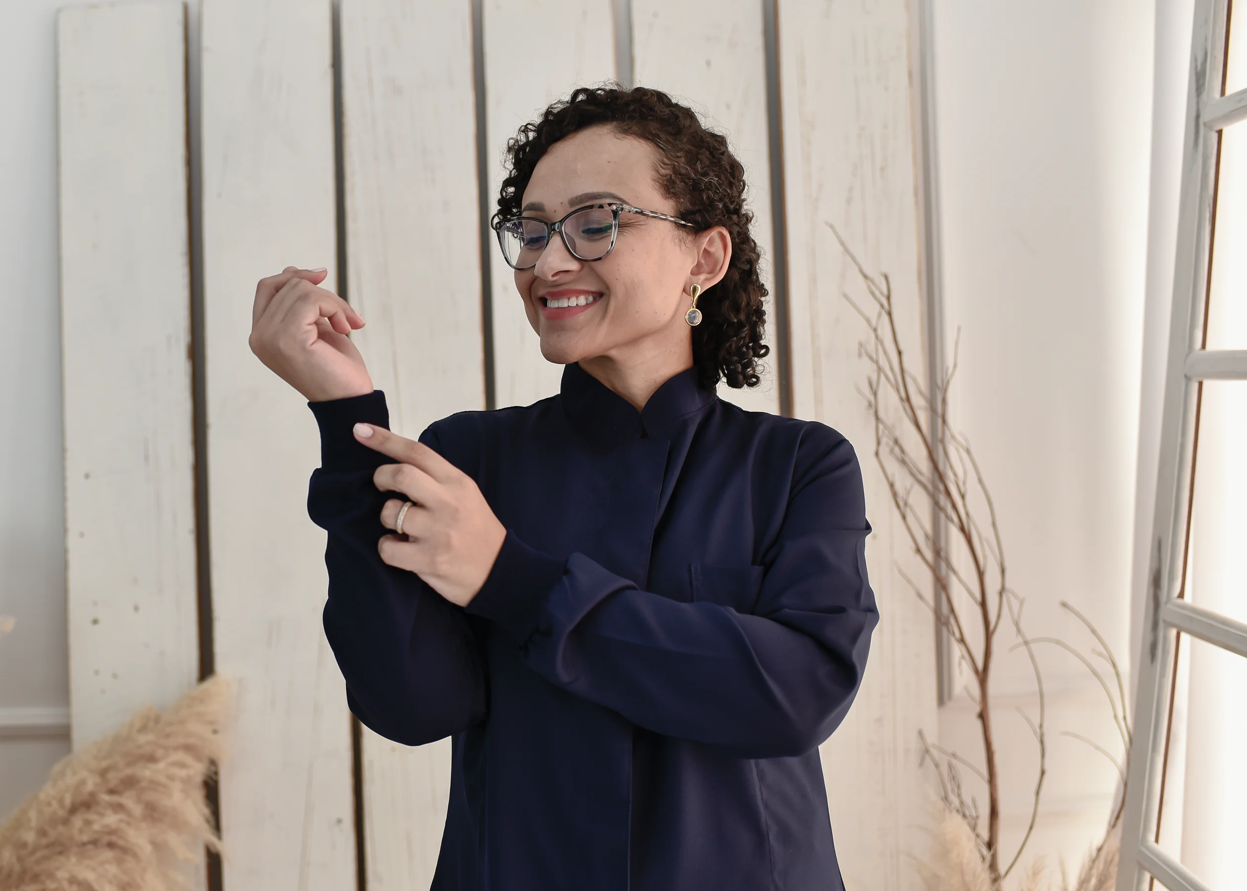 Jaleco Manga Longa Feminino em Gabardine Gola Padre e Punho Australia - 15