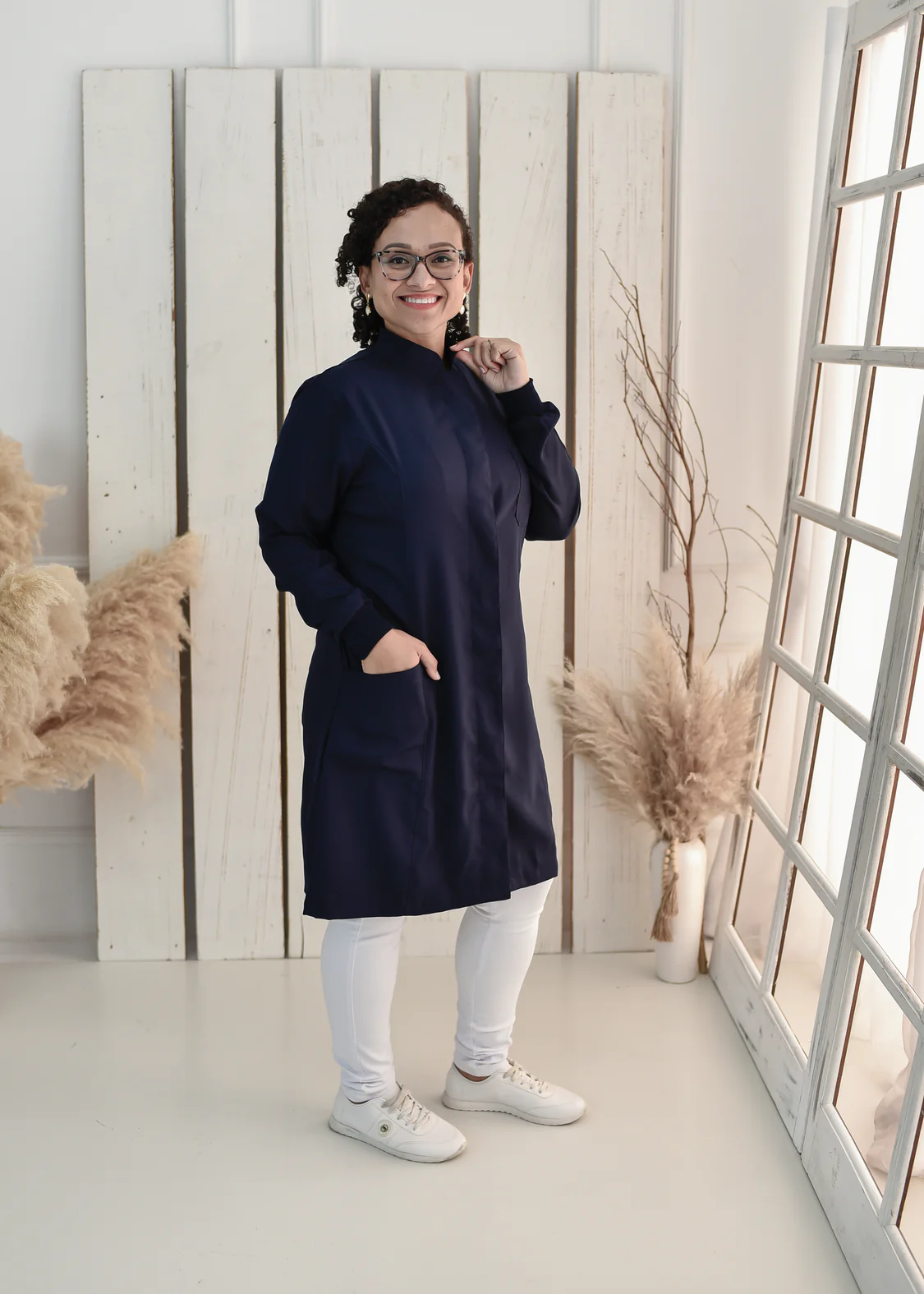 Jaleco Manga Longa Feminino em Gabardine Gola Padre e Punho Australia - 20