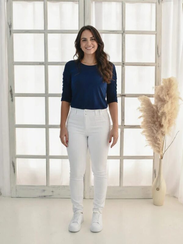 Calça Skinny Feminina Jeans com Lycra sem Cós com Botões (2688/2656)