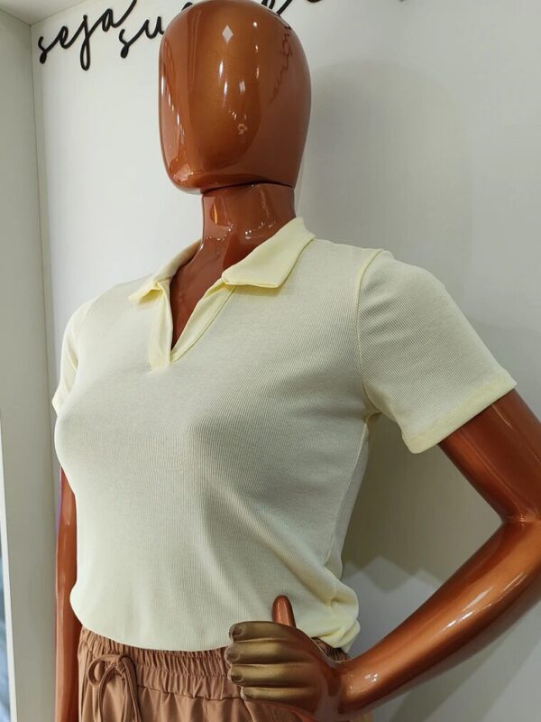 Blusa Manga Curta Feminina Canelada Gola Polo