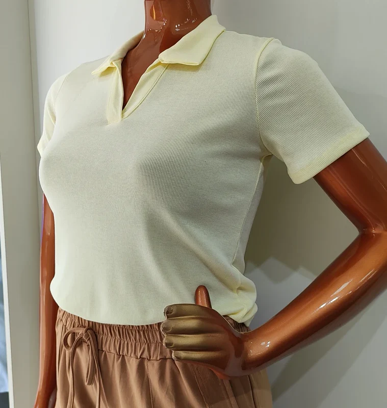 Blusa Manga Curta Feminina Canelada Gola Polo (2771)